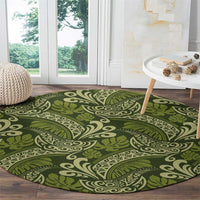 Olive Green Monstera Round Carpet Polynesian Tribal Pattern LT01 - Polynesian Pride