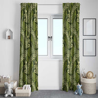 Olive Green Monstera Window Curtain Polynesian Tribal Pattern LT01 - Polynesian Pride