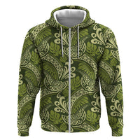 Olive Green Monstera Zip Hoodie Polynesian Tribal Pattern LT01 Zip Hoodie Green - Polynesian Pride