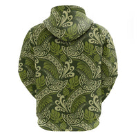 Olive Green Monstera Zip Hoodie Polynesian Tribal Pattern LT01 - Polynesian Pride