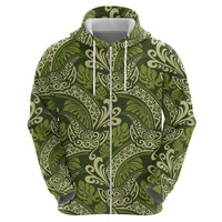 Olive Green Monstera Zip Hoodie Polynesian Tribal Pattern LT01 - Polynesian Pride