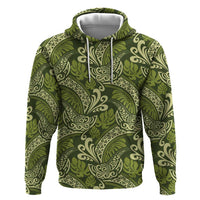 Olive Green Monstera Zip Hoodie Polynesian Tribal Pattern LT01 Pullover Hoodie Green - Polynesian Pride