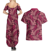 Sweet Pink Monstera Couples Matching Summer Maxi Dress and Hawaiian Shirt Polynesian Tribal Pattern LT01 - Polynesian Pride