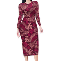 Sweet Pink Monstera Family Matching Long Sleeve Bodycon Dress and Hawaiian Shirt Polynesian Tribal Pattern - Polynesian Pride