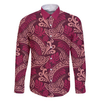Sweet Pink Monstera Family Matching Off The Shoulder Long Sleeve Dress and Hawaiian Shirt Polynesian Tribal Pattern - Polynesian Pride