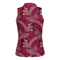 Sweet Pink Monstera Women Sleeveless Polo Shirt Polynesian Tribal Pattern LT01 - Polynesian Pride