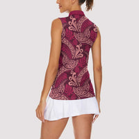 Sweet Pink Monstera Women Sleeveless Polo Shirt Polynesian Tribal Pattern LT01 - Polynesian Pride