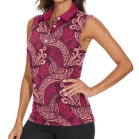 Sweet Pink Monstera Women Sleeveless Polo Shirt Polynesian Tribal Pattern LT01 - Polynesian Pride