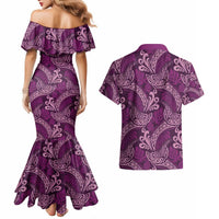 Royal Purple Monstera Couples Matching Mermaid Dress and Hawaiian Shirt Polynesian Tribal Pattern LT01 - Polynesian Pride