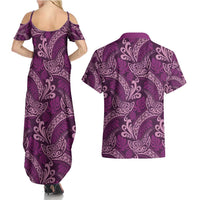 Royal Purple Monstera Couples Matching Summer Maxi Dress and Hawaiian Shirt Polynesian Tribal Pattern LT01 - Polynesian Pride