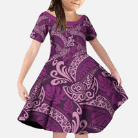 Royal Purple Monstera Family Matching Long Sleeve Bodycon Dress and Hawaiian Shirt Polynesian Tribal Pattern LT01 Daughter's Dress Purple - Polynesian Pride