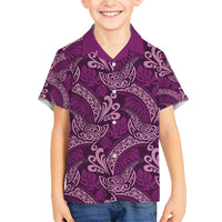 Royal Purple Monstera Family Matching Long Sleeve Bodycon Dress and Hawaiian Shirt Polynesian Tribal Pattern LT01 Son's Shirt Purple - Polynesian Pride