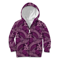 Royal Purple Monstera Kid Hoodie Polynesian Tribal Pattern LT01 Zip Hoodie Purple - Polynesian Pride