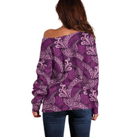Royal Purple Monstera Off Shoulder Sweater Polynesian Tribal Pattern LT01 - Polynesian Pride