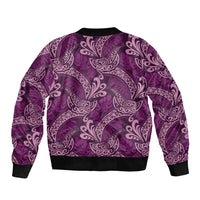 Royal Purple Monstera Sleeve Zip Bomber Jacket Polynesian Tribal Pattern LT01 - Polynesian Pride