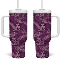 Royal Purple Monstera Tumbler With Handle Polynesian Tribal Pattern LT01 One Size: 40 oz Purple - Polynesian Pride