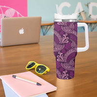 Royal Purple Monstera Tumbler With Handle Polynesian Tribal Pattern LT01 - Polynesian Pride
