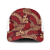 Luxury Red Monstera Baseball Net Cap Polynesian Tribal Pattern - Polynesian Pride