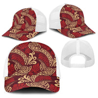 Luxury Red Monstera Baseball Net Cap Polynesian Tribal Pattern - Polynesian Pride