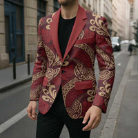 Luxury Red Monstera Blazer Polynesian Tribal Pattern LT01 - Polynesian Pride