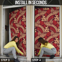 Luxury Red Monstera Door Cover Polynesian Tribal Pattern LT01 - Polynesian Pride