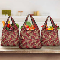 Luxury Red Monstera Grocery Bag Polynesian Tribal Pattern LT01 3-pack One Size Red - Polynesian Pride