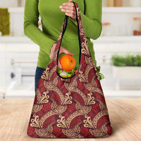 Luxury Red Monstera Grocery Bag Polynesian Tribal Pattern LT01 - Polynesian Pride