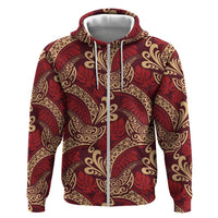Luxury Red Monstera Hoodie Polynesian Tribal Pattern LT01 Zip Hoodie Red - Polynesian Pride