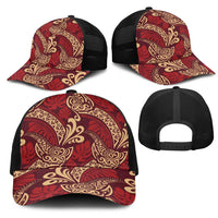 Luxury Red Monstera Mesh Trucker Cap Polynesian Tribal Pattern LT01 - Polynesian Pride