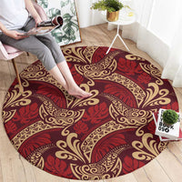 Luxury Red Monstera Round Carpet Polynesian Tribal Pattern LT01 - Polynesian Pride