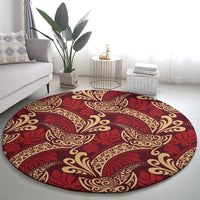 Luxury Red Monstera Round Carpet Polynesian Tribal Pattern LT01 - Polynesian Pride
