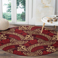 Luxury Red Monstera Round Carpet Polynesian Tribal Pattern LT01 - Polynesian Pride