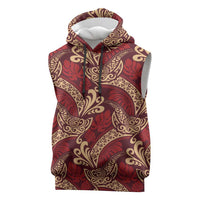 Luxury Red Monstera Sleeveless Hoodie Polynesian Tribal Pattern LT01 Red - Polynesian Pride