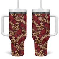 Luxury Red Monstera Tumbler With Handle Polynesian Tribal Pattern LT01 One Size: 40 oz Red - Polynesian Pride