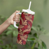 Luxury Red Monstera Tumbler With Handle Polynesian Tribal Pattern LT01 - Polynesian Pride