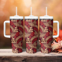 Luxury Red Monstera Tumbler With Handle Polynesian Tribal Pattern LT01 - Polynesian Pride