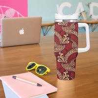 Luxury Red Monstera Tumbler With Handle Polynesian Tribal Pattern LT01 - Polynesian Pride