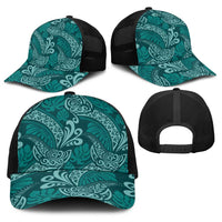 Teal Monstera Baseball Net Cap Polynesian Tribal Pattern - Polynesian Pride