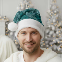 Teal Monstera Christmas Santa Hat Polynesian Tribal Pattern - Polynesian Pride