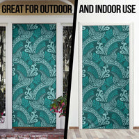 Teal Monstera Door Cover Polynesian Tribal Pattern LT01 - Polynesian Pride