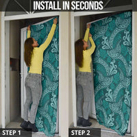 Teal Monstera Door Cover Polynesian Tribal Pattern LT01 - Polynesian Pride