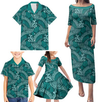 Teal Monstera Family Matching Puletasi and Hawaiian Shirt Polynesian Tribal Pattern LT01 - Polynesian Pride