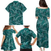 Teal Monstera Family Matching Puletasi and Hawaiian Shirt Polynesian Tribal Pattern LT01 - Polynesian Pride