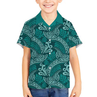 Teal Monstera Hawaiian Shirt Polynesian Tribal Pattern LT01 - Polynesian Pride