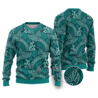 Teal Monstera Ugly Christmas Sweater Polynesian Tribal Pattern LT01 Teal - Polynesian Pride