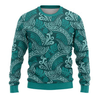 Teal Monstera Ugly Christmas Sweater Polynesian Tribal Pattern LT01 - Polynesian Pride