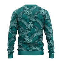 Teal Monstera Ugly Christmas Sweater Polynesian Tribal Pattern LT01 - Polynesian Pride