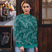 Teal Monstera Ugly Christmas Sweater Polynesian Tribal Pattern LT01 - Polynesian Pride