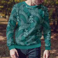 Teal Monstera Ugly Christmas Sweater Polynesian Tribal Pattern LT01 - Polynesian Pride