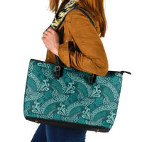 Teal Monstera Leather Tote Bag Polynesian Tribal Pattern LT01 Teal - Polynesian Pride